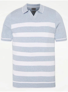 George Light Blue Breton Stripe Short Sleeve Knitted Mens Poloshirt