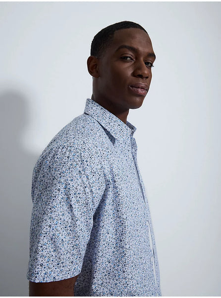 George Blue Striped Floral Short Sleeve Mens Shirt
