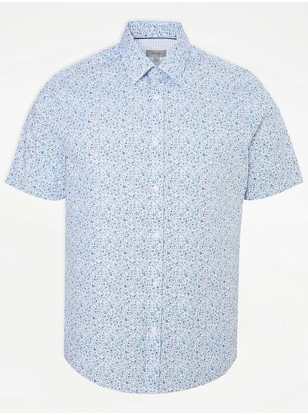 George Blue Striped Floral Short Sleeve Mens Shirt
