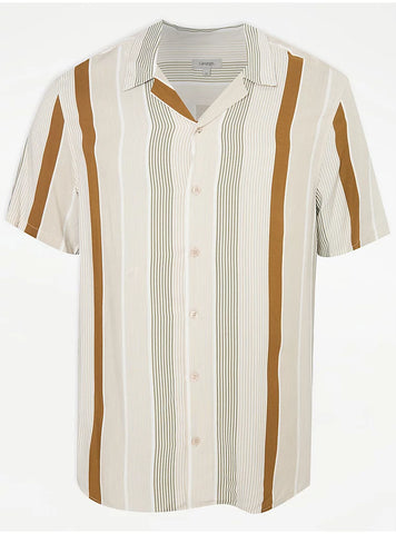 George Neutral Striped Lightweight Short Sleeve Mens Shirt