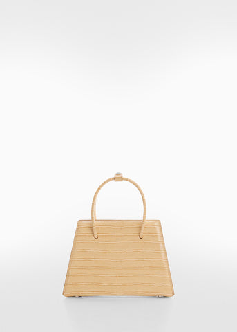 Mango Beige Double Handle Geometric Womens Bag