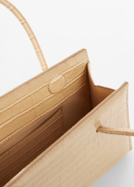 Mango Beige Double Handle Geometric Womens Bag