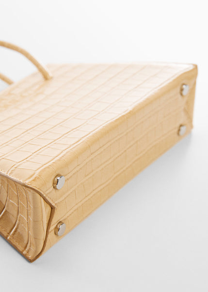 Mango Beige Double Handle Geometric Womens Bag