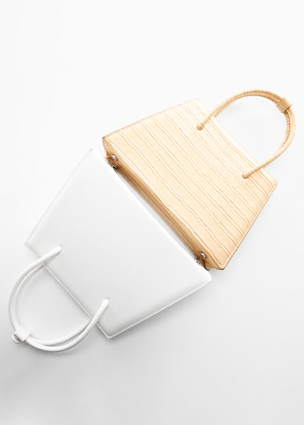 Mango Beige Double Handle Geometric Womens Bag