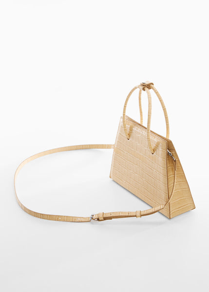 Mango Beige Double Handle Geometric Womens Bag