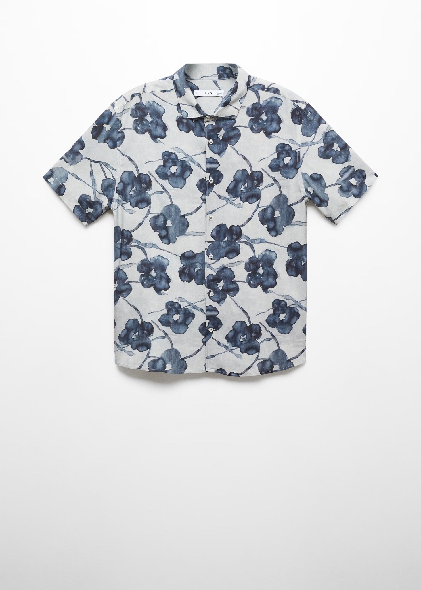Mango Grey Flowy Blue Floral Print Mens Shirt