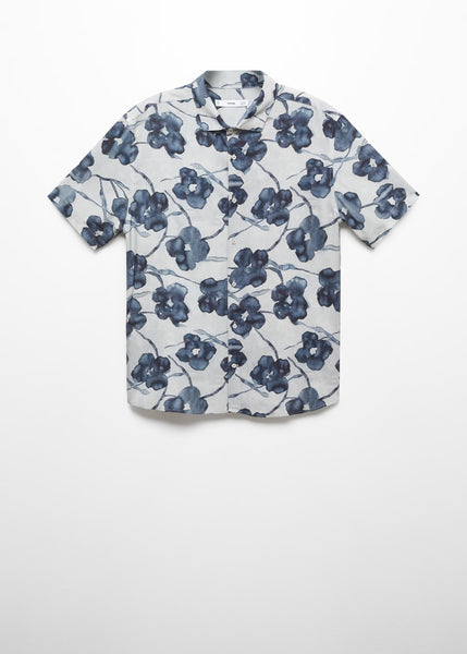 Mango Grey Flowy Blue Floral Print Mens Shirt