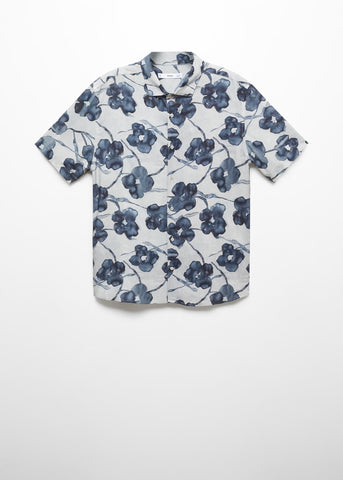 Mango Grey Flowy Blue Floral Print Mens Shirt