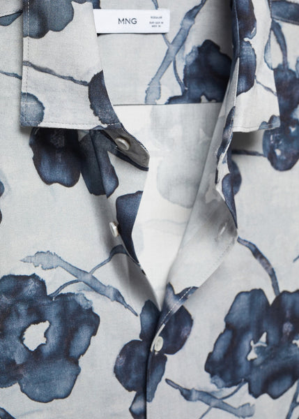 Mango Grey Flowy Blue Floral Print Mens Shirt