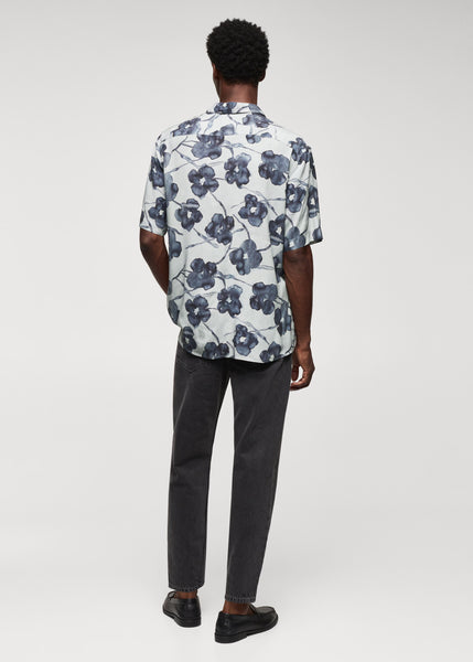 Mango Grey Flowy Blue Floral Print Mens Shirt