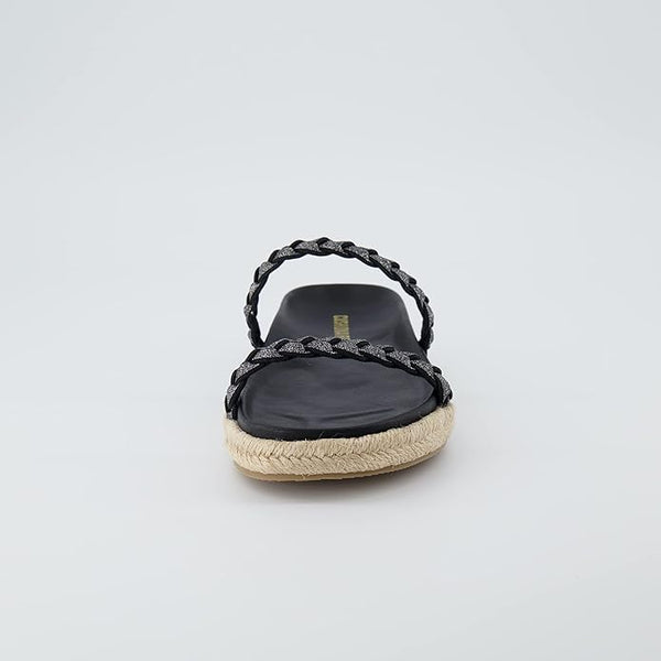 Cushionaire Black Nutmeg Espadrille Footbed Womens Sandal