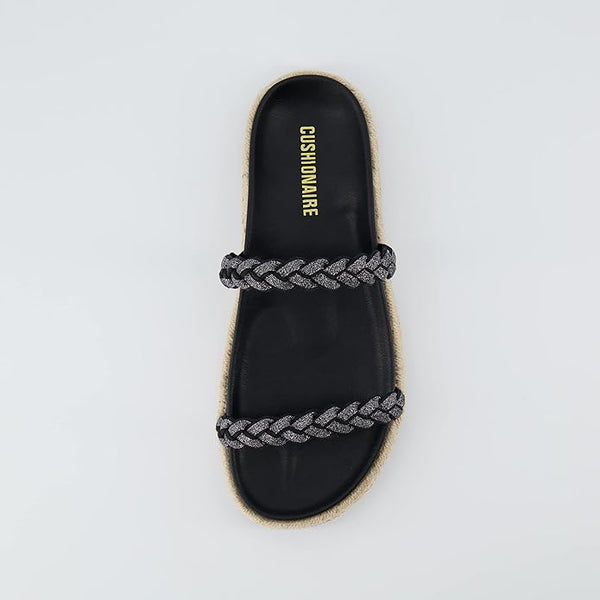 Cushionaire Black Nutmeg Espadrille Footbed Womens Sandal