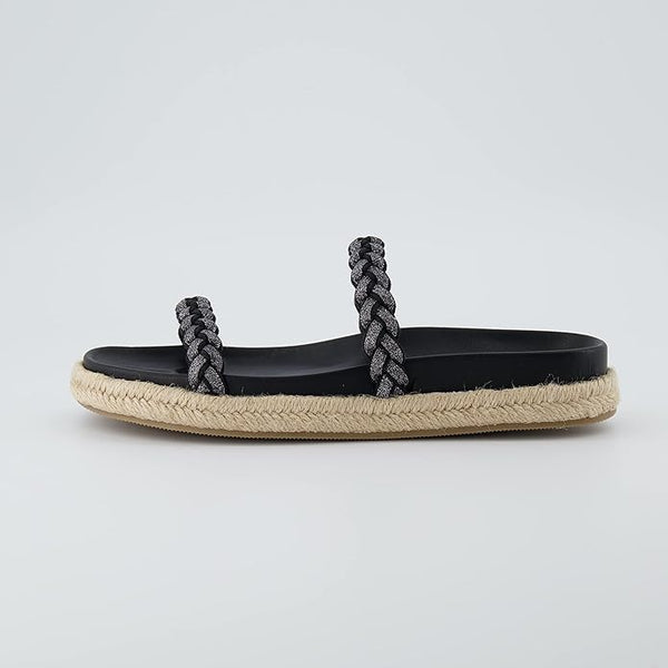 Cushionaire Black Nutmeg Espadrille Footbed Womens Sandal