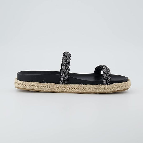 Cushionaire Black Nutmeg Espadrille Footbed Womens Sandal