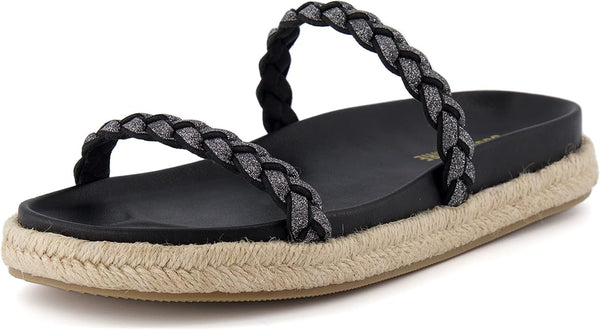 Cushionaire Black Nutmeg Espadrille Footbed Womens Sandal