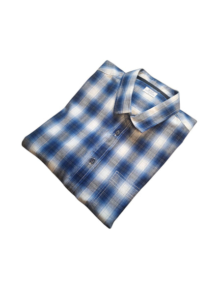 ACW85 Blue & White Check Long Sleeve Mens Shirt