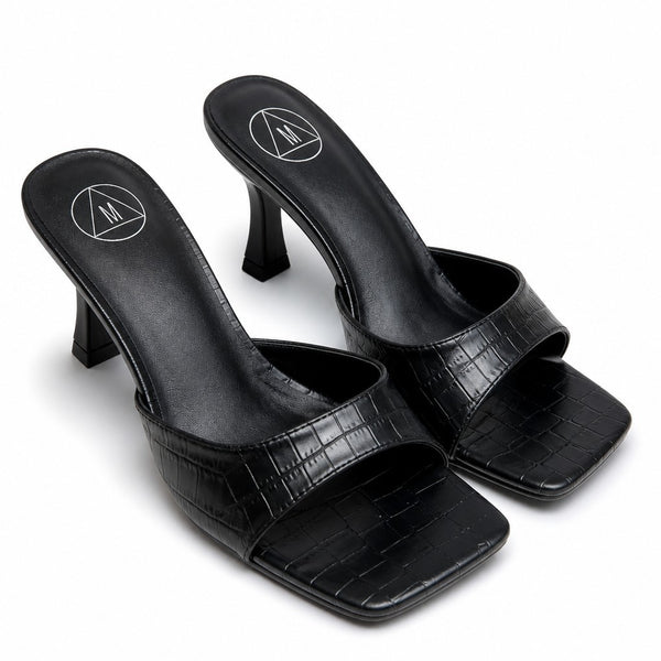 Missguided Black Croc Slip On Womens Sandals