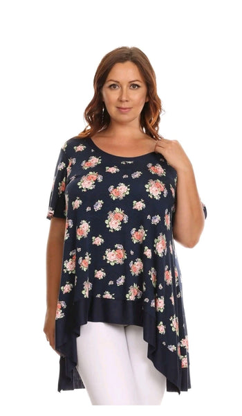 Nicole Collection Navy Floral Womens Top