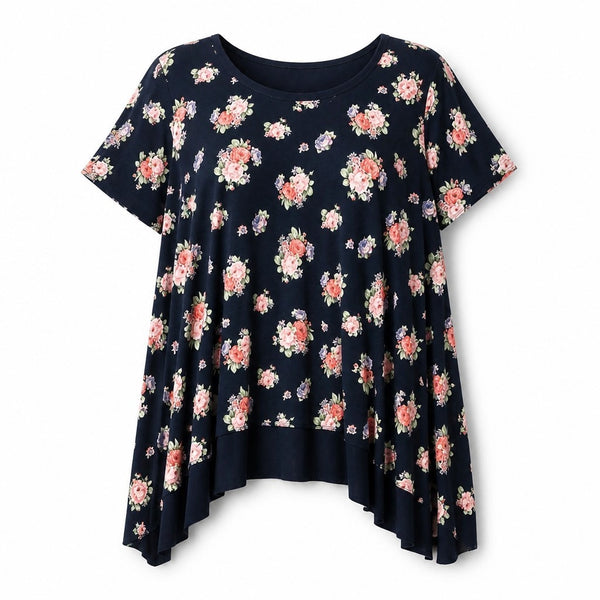 Nicole Collection Navy Floral Womens Top