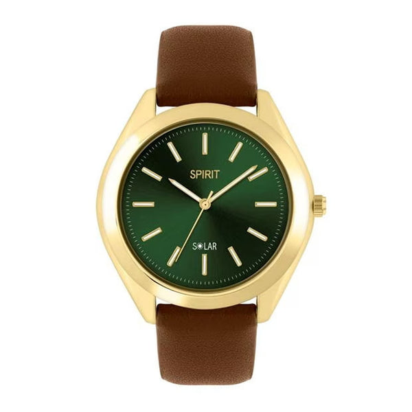 Spirit Solar Brown Strap Green Dial Mens Wrist Watch