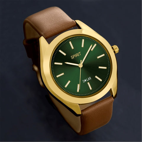 Spirit Solar Brown Strap Green Dial Mens Wrist Watch