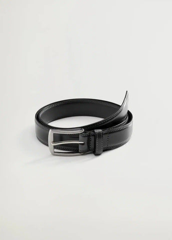 Mango Emili Black Pebbled Real Leather Mens Belt - Stockpoint Apparel Outlet
