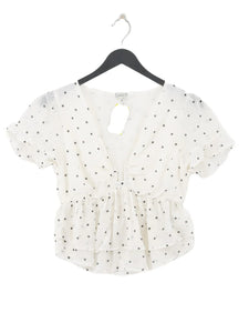 Pimkie White Polka Dot Vee Neck Womens Blouse