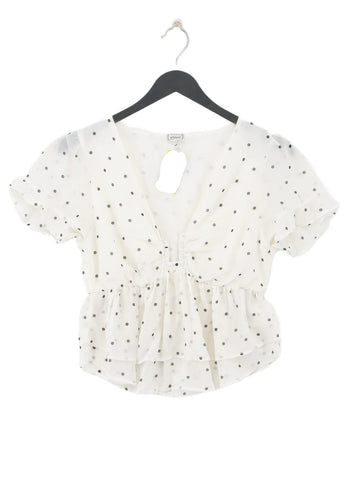Pimkie White Polka Dot Vee Neck Womens Blouse