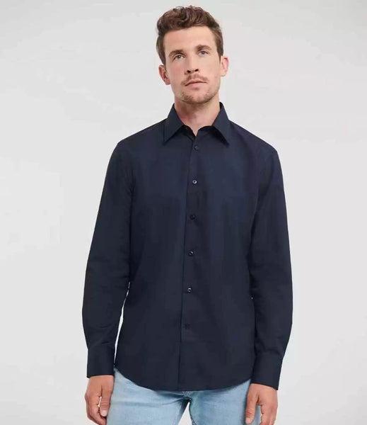 Russell Collection Navy Classic Twill Long Sleeve Mens Shirt