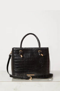 Lipsy Black Croc Mini Square Womens Tote Bag