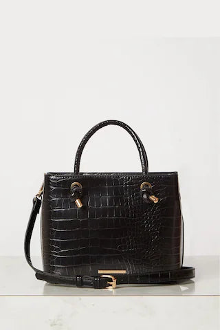 Lipsy Black Croc Mini Square Womens Tote Bag