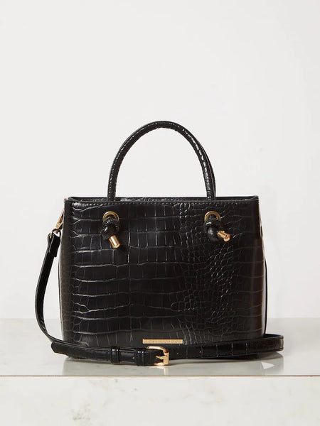 Lipsy Black Croc Mini Square Womens Tote Bag