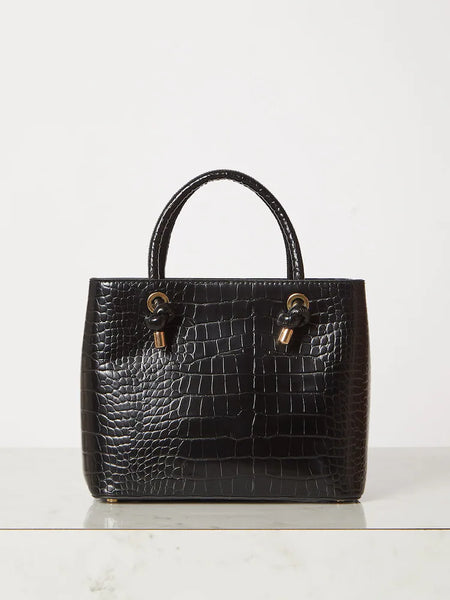 Lipsy Black Croc Mini Square Womens Tote Bag