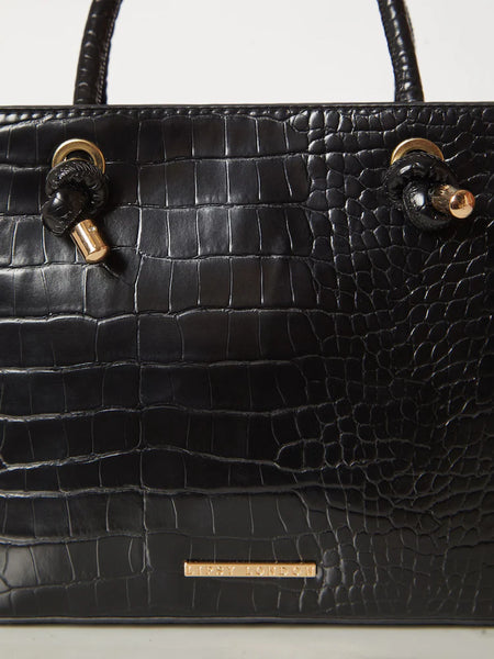 Lipsy Black Croc Mini Square Womens Tote Bag