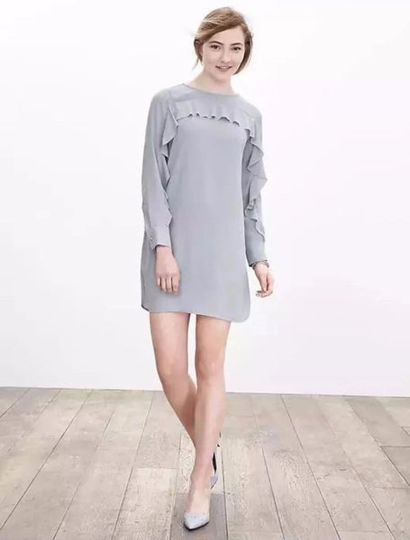 Banana Republic Light Grey Chiffon Ruffle Womens Shift Dress