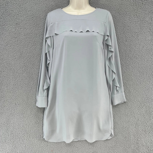 Banana Republic Light Grey Chiffon Ruffle Womens Shift Dress