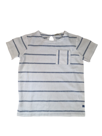 Batela White Navy Stripe Linen Older Boys Top