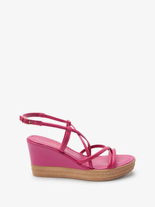 Next Pink Leather Asymmetric Strappy Womens Wedges