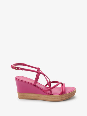 Next Pink Leather Asymmetric Strappy Womens Wedges