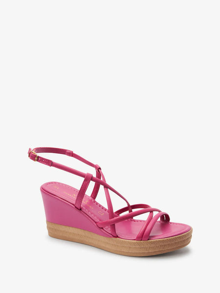 Next Pink Leather Asymmetric Strappy Womens Wedges