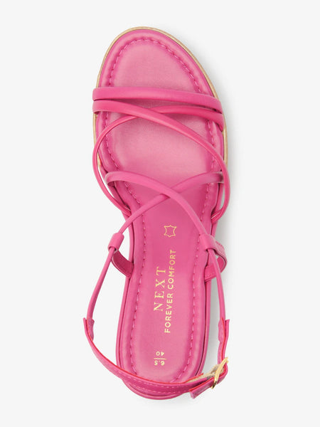 Next Pink Leather Asymmetric Strappy Womens Wedges