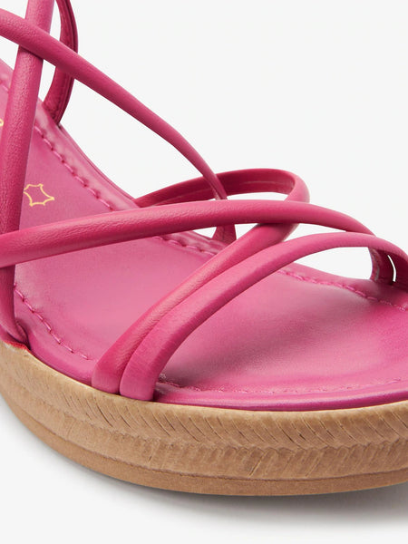 Next Pink Leather Asymmetric Strappy Womens Wedges