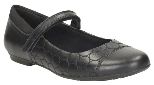 Clarks Black Tizz Whizz Girls School Shoes