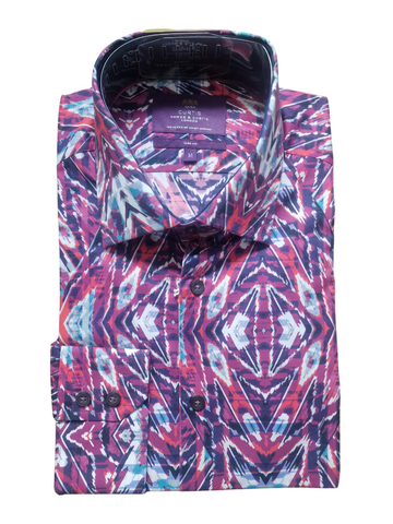 Hawes & Curtis Brandon Fuchsia & Navy Geometric Mens Shirt