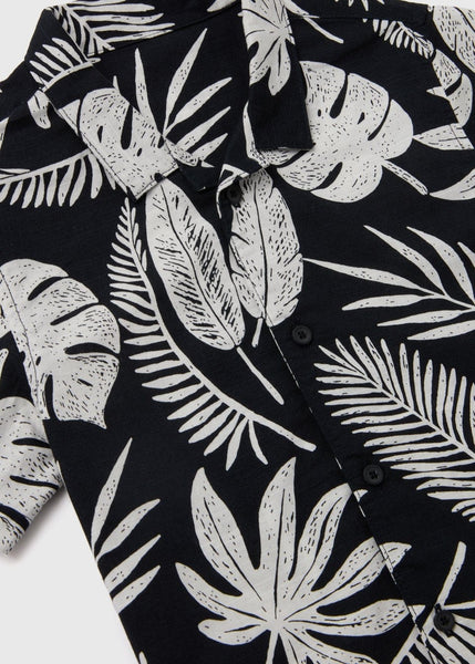 Matalan Black Leaf Print  Older Boys Shirt
