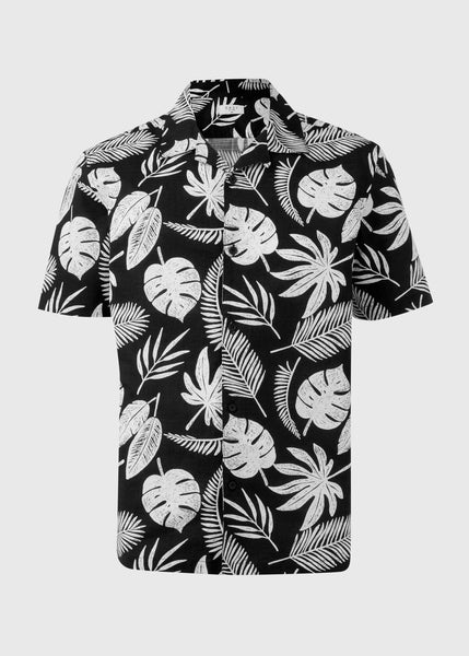 Matalan Black Leaf Print  Older Boys Shirt