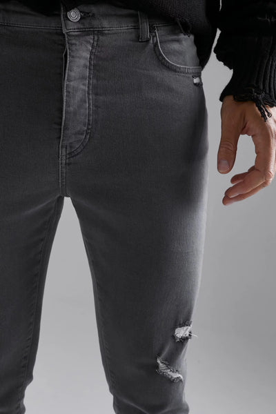 BoohooMan Mid  Grey Tall Skinny Stretch Distressed Mens Jeans