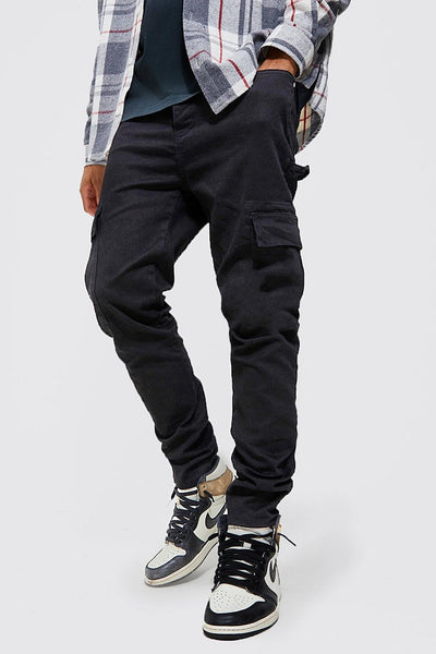 BoohooMan Black Tall Skinny Stretch Carpenter Cargo Mens Jeans