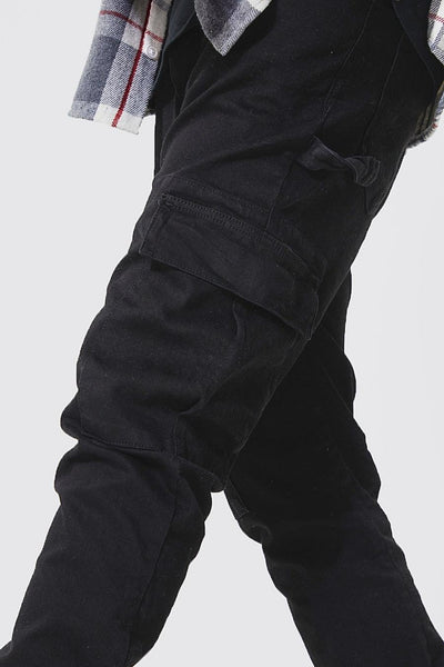 BoohooMan Black Tall Skinny Stretch Carpenter Cargo Mens Jeans