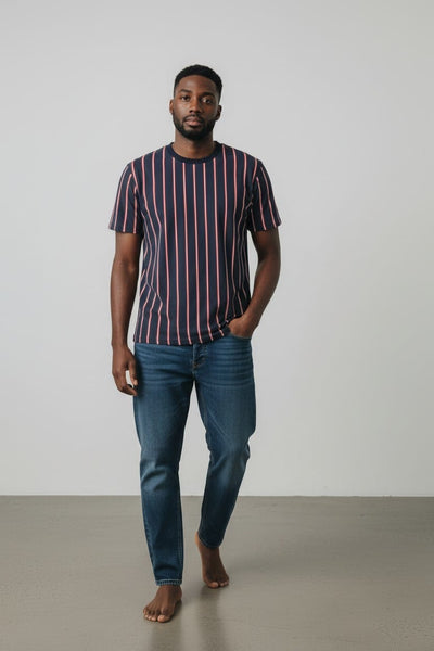 Brave Soul Navy& White Stripe Mens T-Shirt